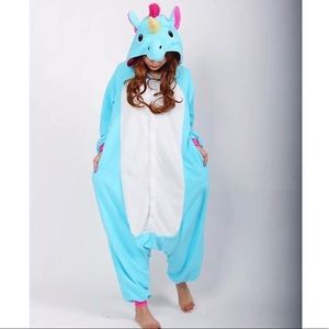 unisex adult blue unicorn onesie - size M